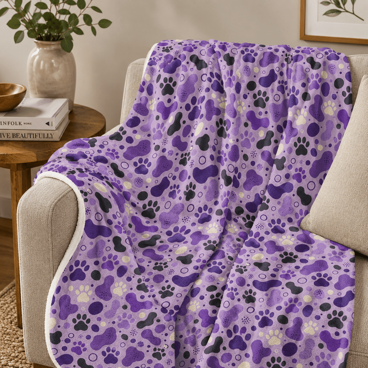 Purple Paw Print Plush Blanket | Cat & Dog Lover Cozy Throw Blanket - Decor, Blankets, Throw - EpiAl's Shop