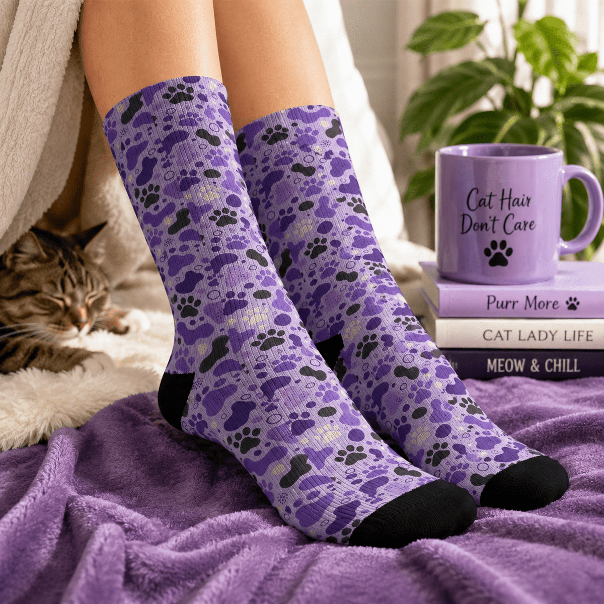 Purple Paws Cat Lover Crew Socks for Cat Ladies - Clothing, Women, Socks - EpiAl's Shop