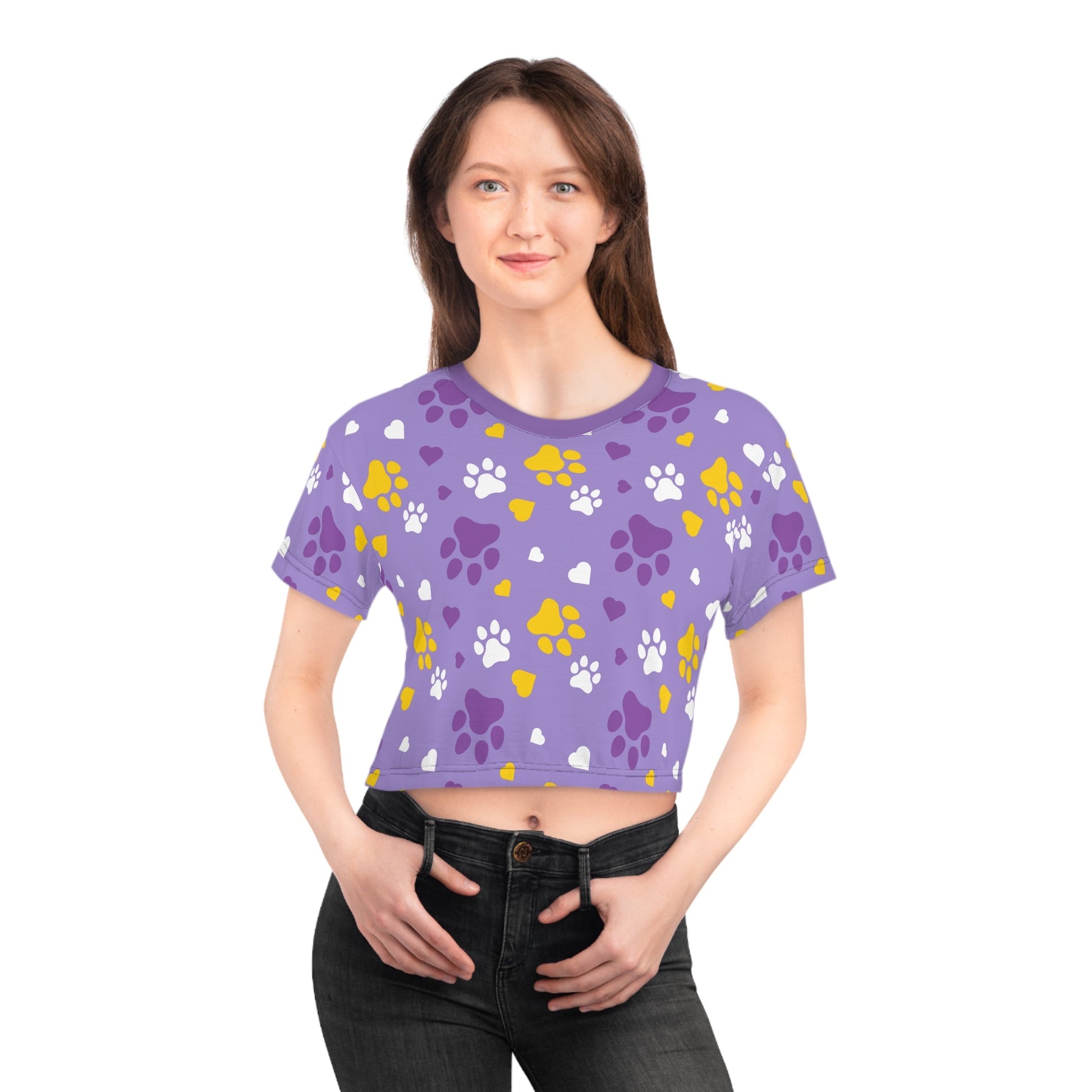 Purple Paws Crop Tee - All Over Prints - Epileptic Al’s Shop