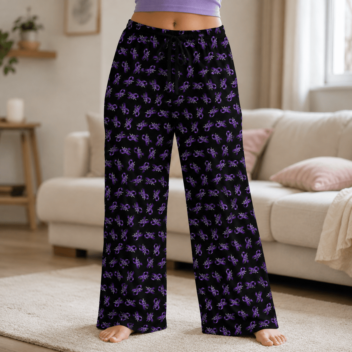 Purple Ribbon and Lightning Epilepsy Awareness Pajama Pants - Clothing, Unisex, Pajamas, Pants - EpiAl's Shop