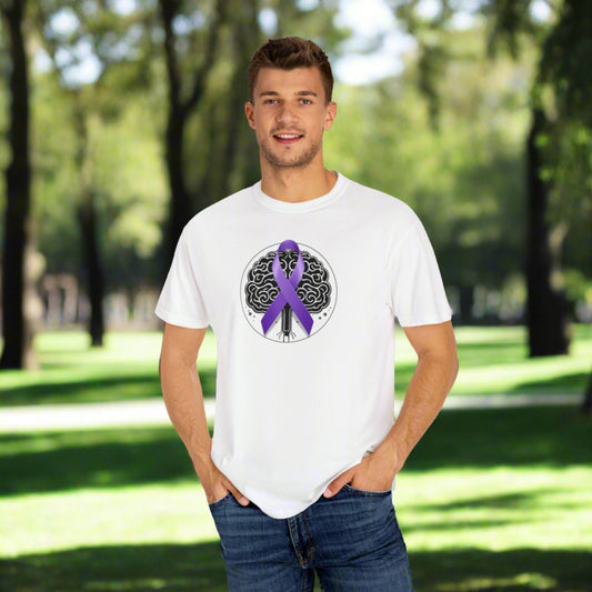 Purple Ribbon Brain Unisex Garment - Dyed T - shirt - T - Shirt - Epileptic Al’s Shop
