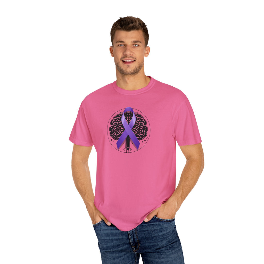 Purple Ribbon Brain Unisex Garment - Dyed T - shirt - T - Shirt - Epileptic Al’s Shop