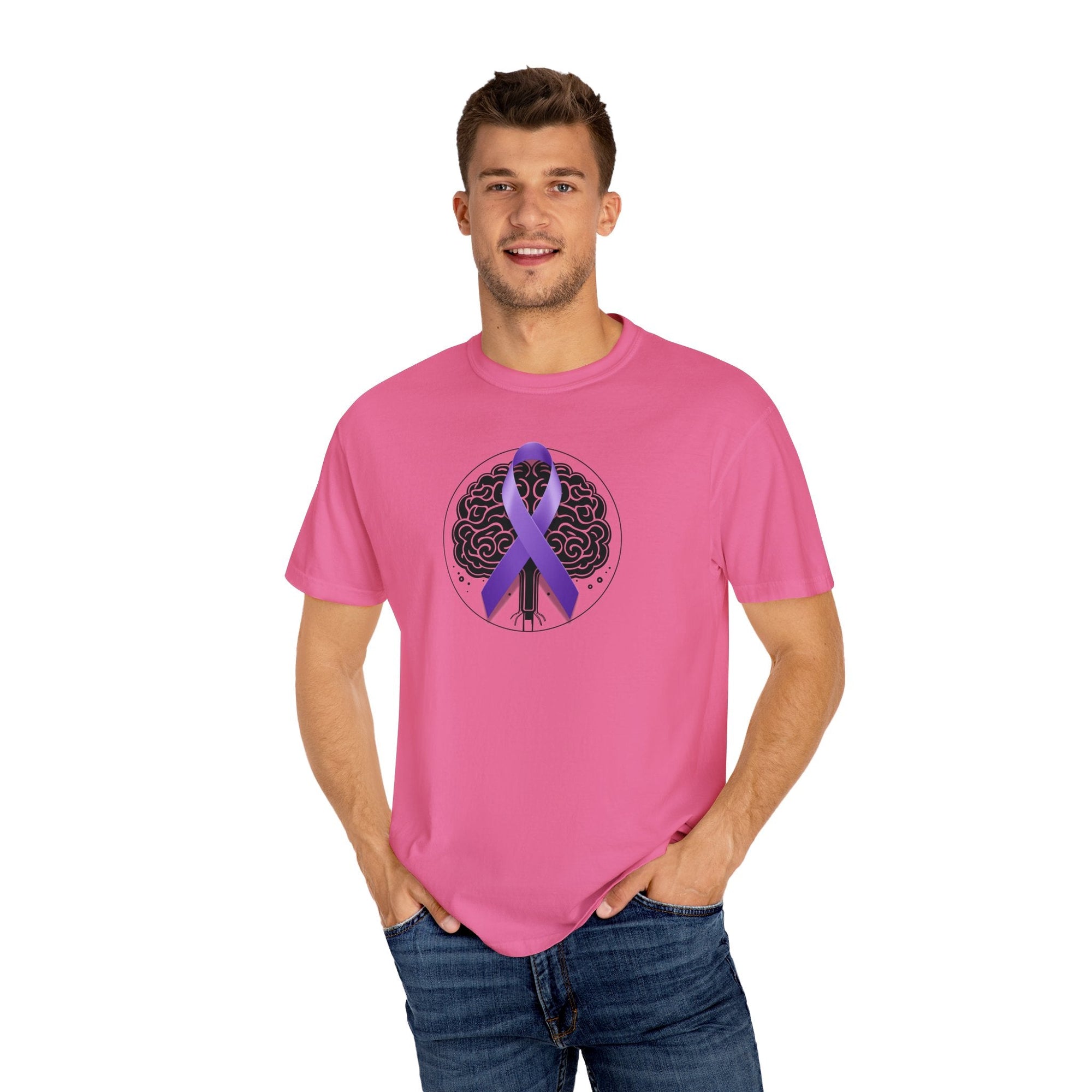 Purple Ribbon Brain Unisex Garment - Dyed T - shirt - T - Shirt - Epileptic Al’s Shop