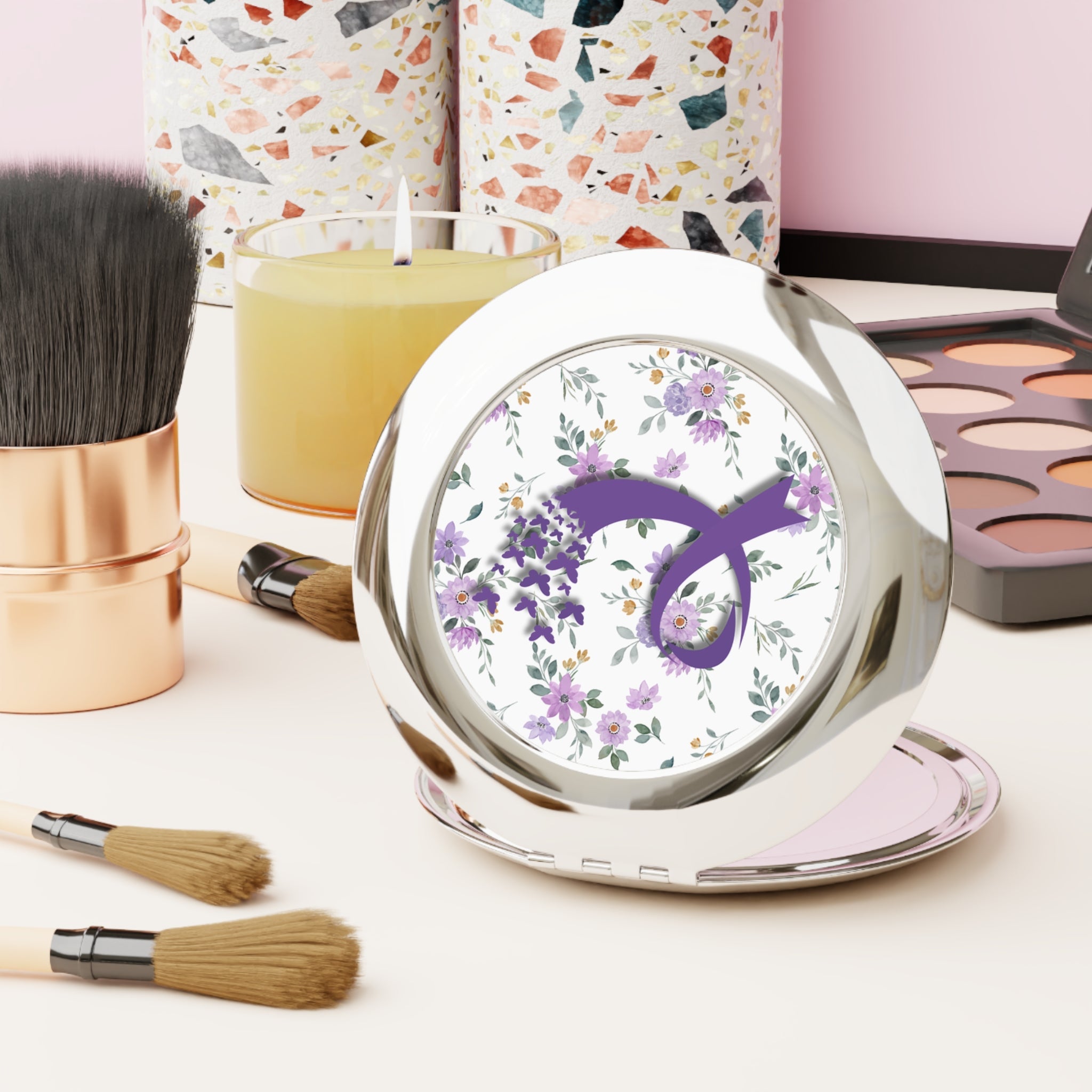 Purple Ribbon Butterfly Compact Travel Mirror - Accessories, Beauty, Travel Mirror - EpiAl's Shop