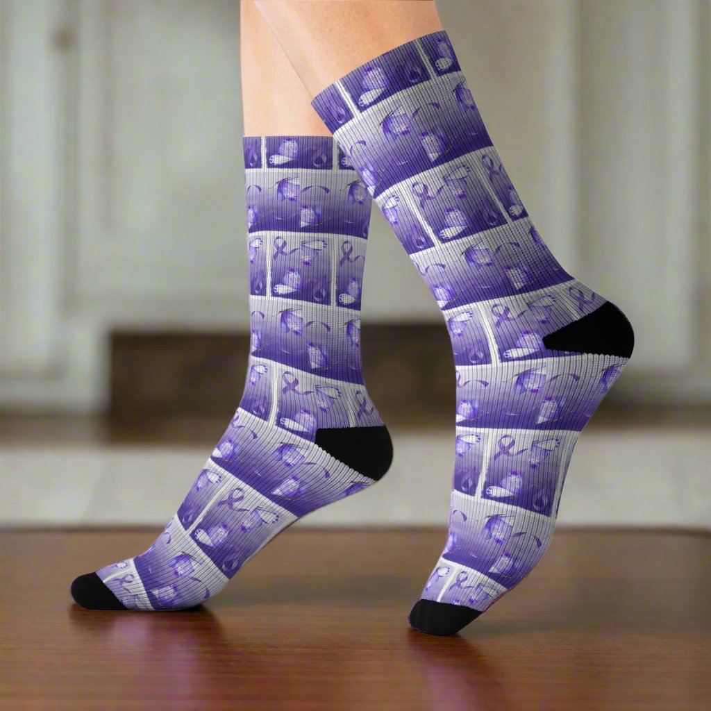 Purple Ribbon Butterfly Epilepsy Awareness Socks - Clothing, Socks - EpiAl's Shop