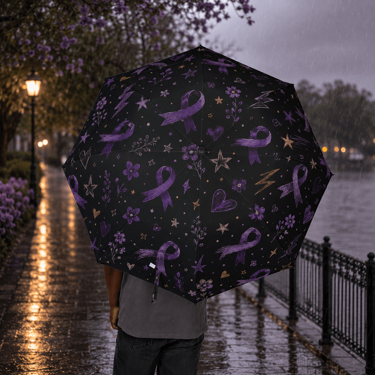 Purple Ribbon Epilepsy Awareness Umbrella (Semi-Automatic) - Rain Gear, Umbrellas - EpiAl's Shop