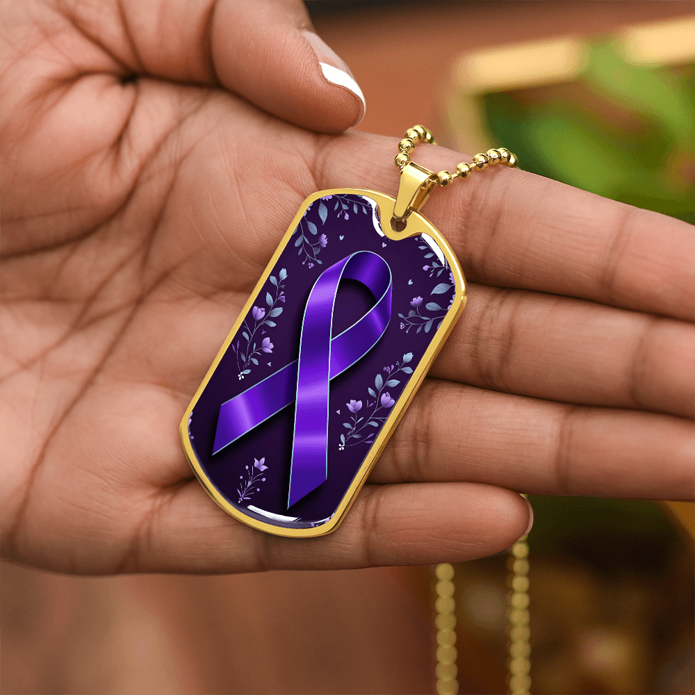 Purple Ribbon on Flowery Background Necklace - Jewelry, Necklaces - EpiAl's Shop