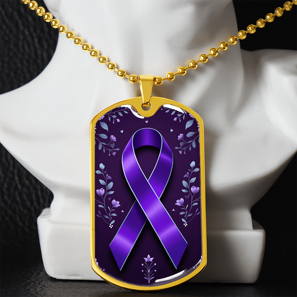 Purple Ribbon on Flowery Background Necklace - Jewelry, Necklaces - EpiAl's Shop