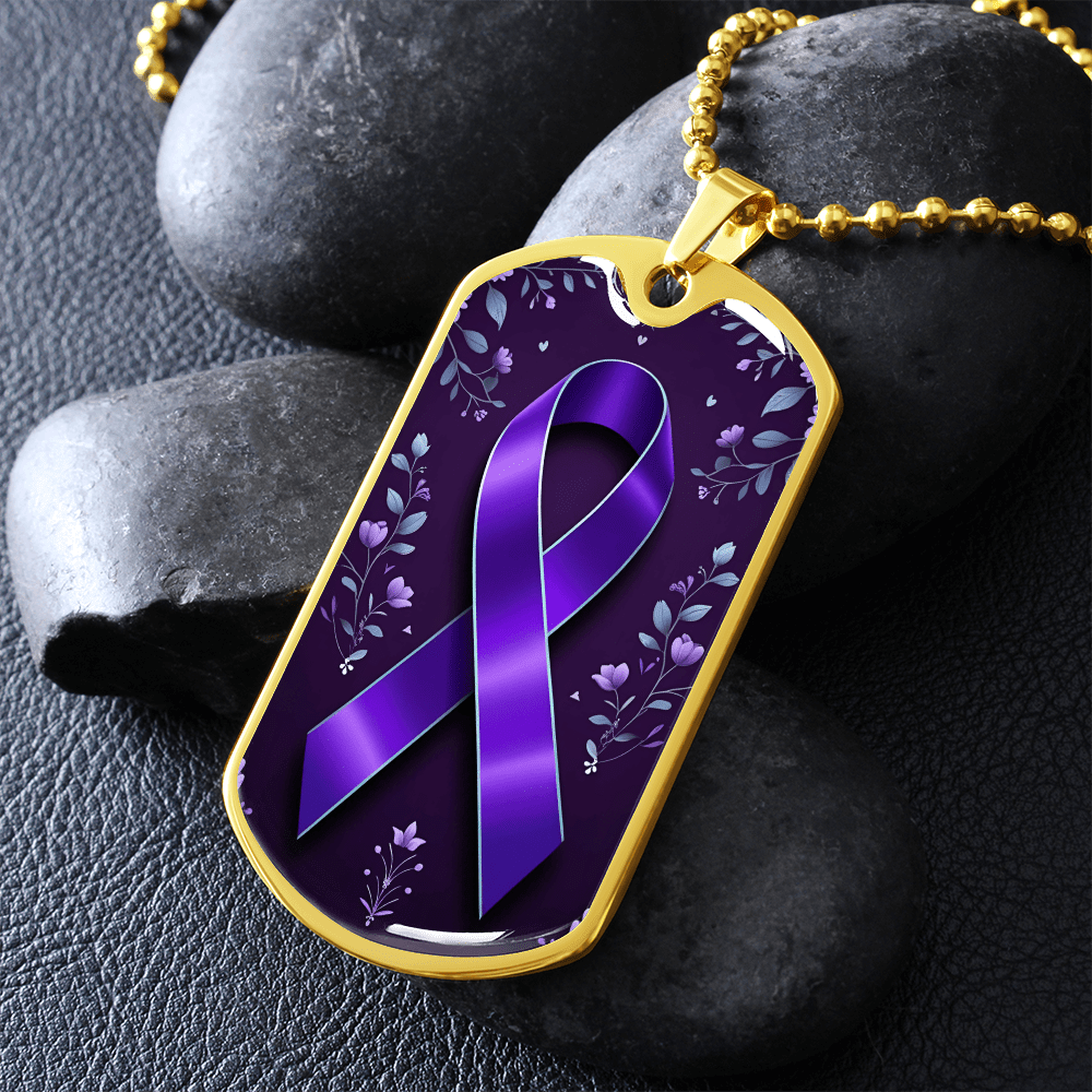 Purple Ribbon on Flowery Background Necklace - Jewelry, Necklaces - EpiAl's Shop