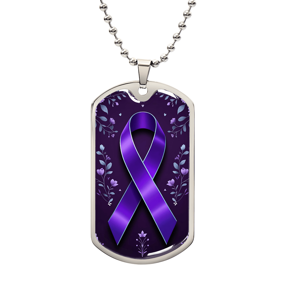 Purple Ribbon on Flowery Background Necklace - Jewelry, Necklaces - EpiAl's Shop