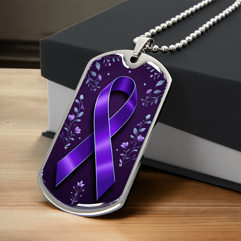 Purple Ribbon on Flowery Background Necklace - Jewelry, Necklaces - EpiAl's Shop