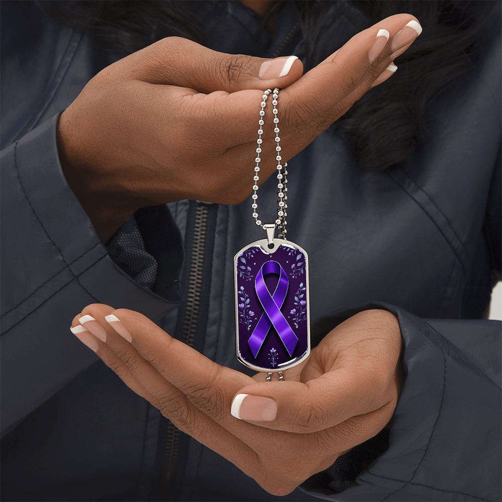 Purple Ribbon on Flowery Background Necklace - Jewelry, Necklaces - EpiAl's Shop