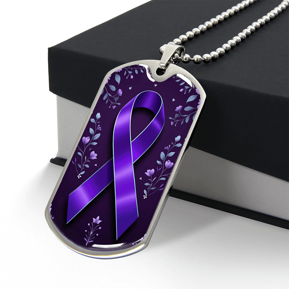 Purple Ribbon on Flowery Background Necklace - Jewelry, Necklaces - EpiAl's Shop