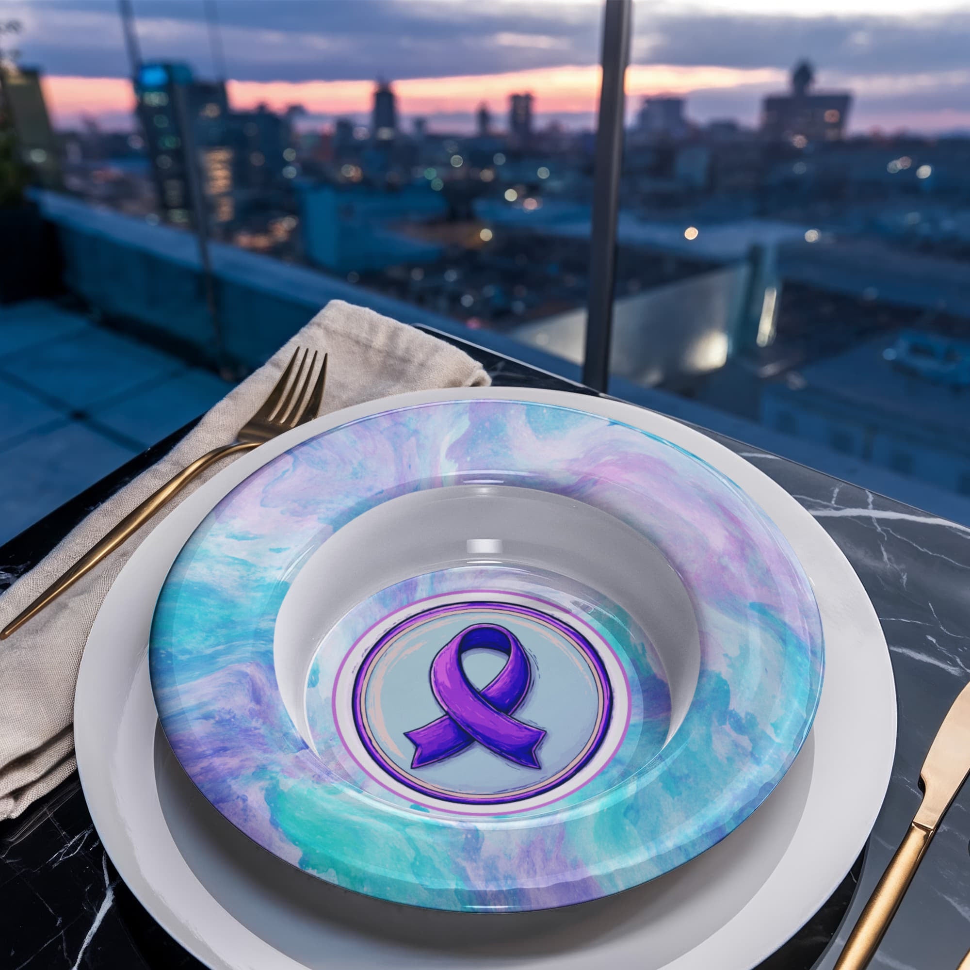 Purple Ribbon on Watercolor Collectible Bowl - Decor, Kitchen & Dining, Bowls - EpiAl's Shop