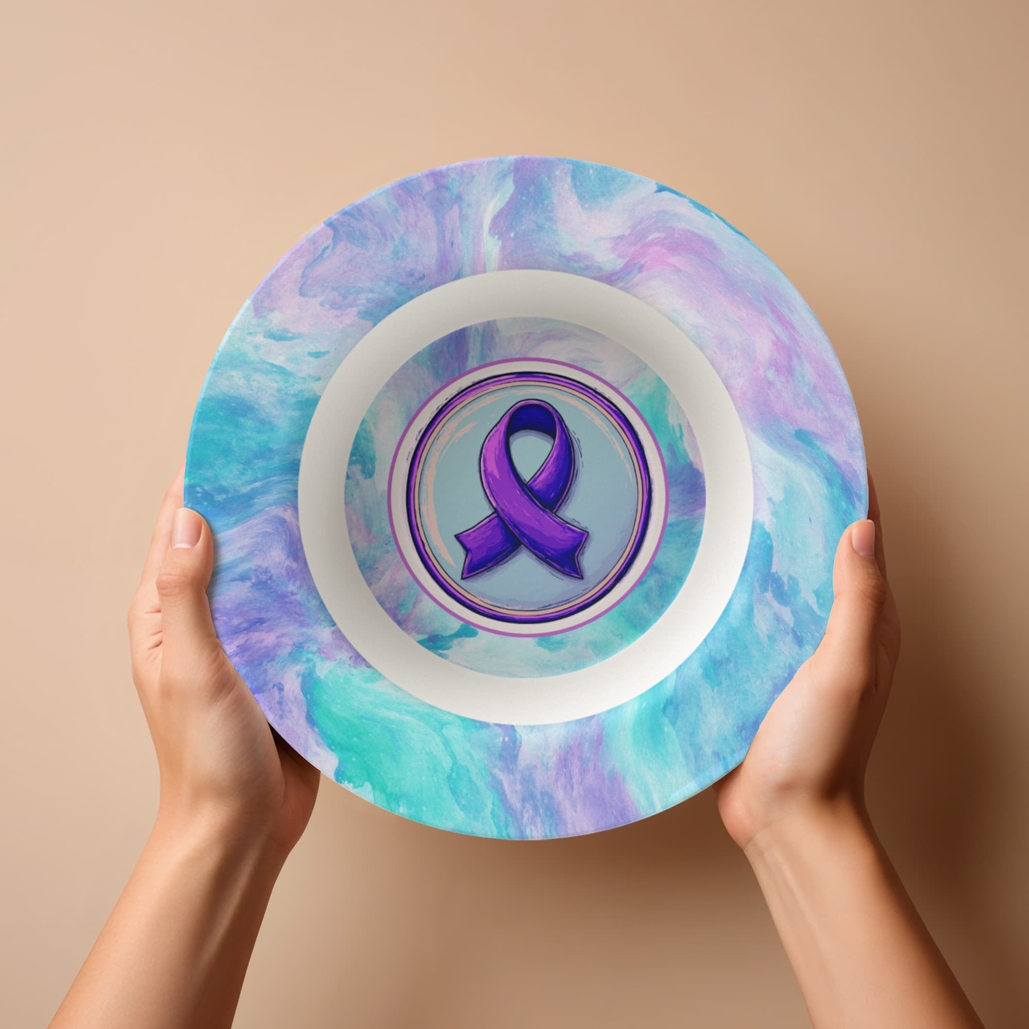 Purple Ribbon on Watercolor Collectible Bowl - Decor, Kitchen & Dining, Bowls - EpiAl's Shop