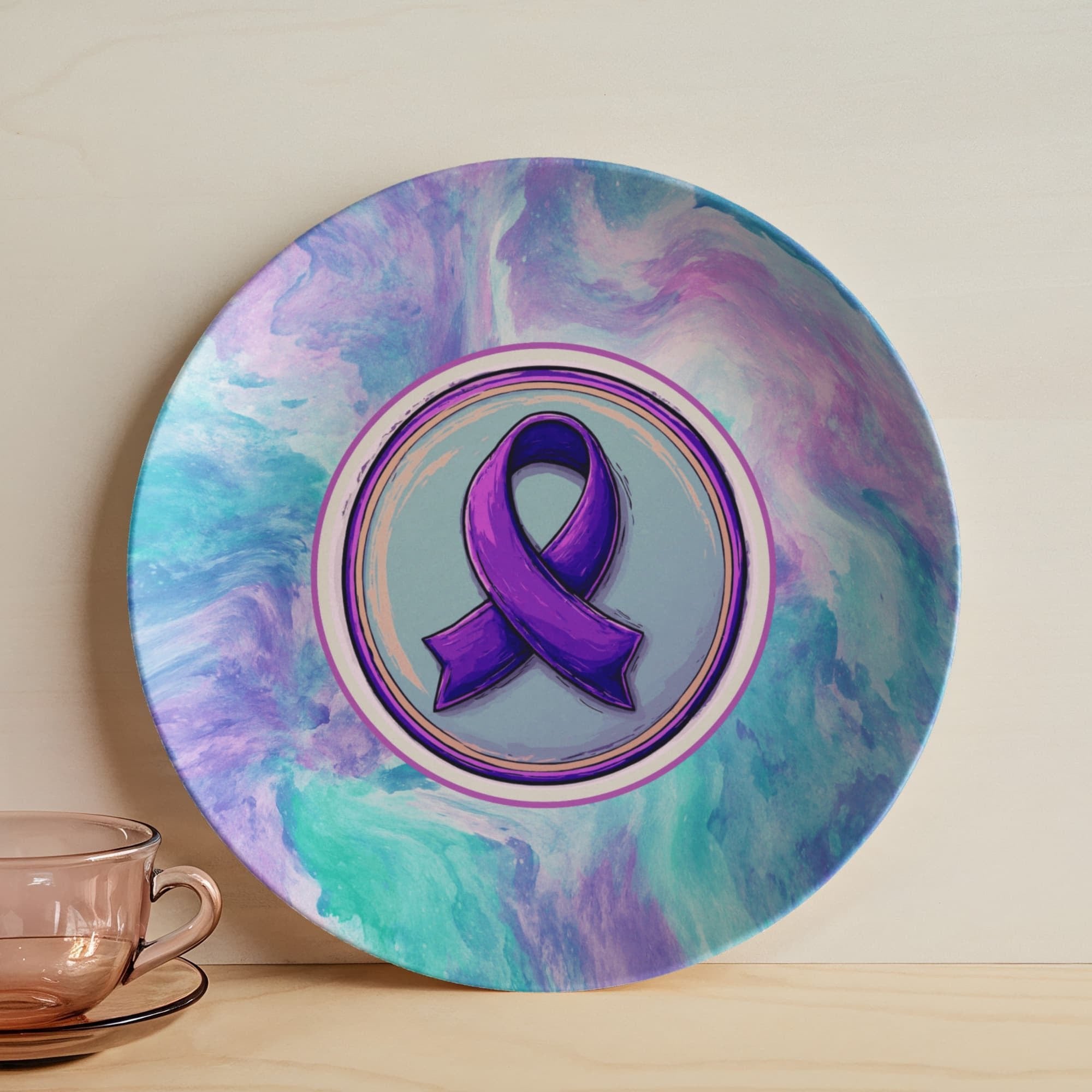 Purple Ribbon on Watercolor Collectible Plate - Decor, Kitchen & Dining, Plates - EpiAl's Shop