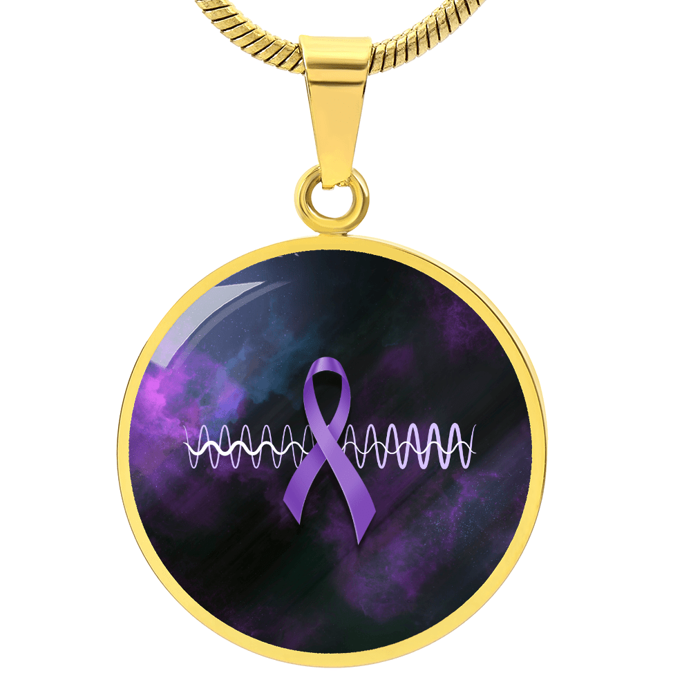 Purple Ribbon Pulse Round Pendant Necklace – Epilepsy Awareness Galaxy Jewelry - Jewelry, Necklaces - EpiAl's Shop