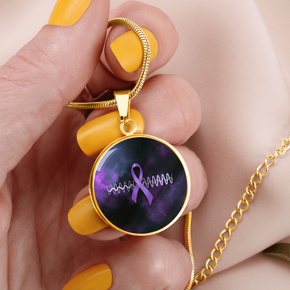 Purple Ribbon Pulse Round Pendant Necklace – Epilepsy Awareness Galaxy Jewelry - Jewelry, Necklaces - EpiAl's Shop