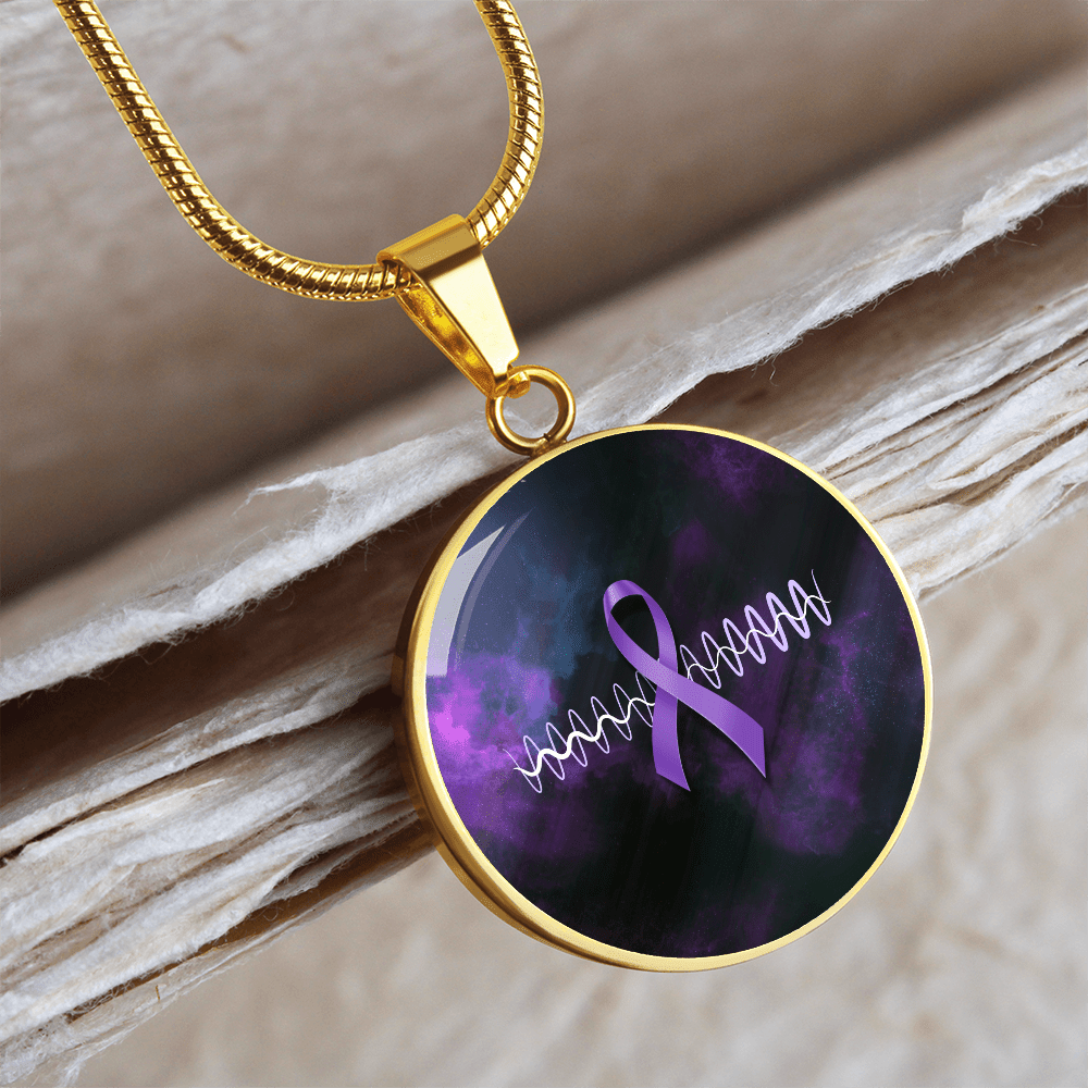 Purple Ribbon Pulse Round Pendant Necklace – Epilepsy Awareness Galaxy Jewelry - Jewelry, Necklaces - EpiAl's Shop