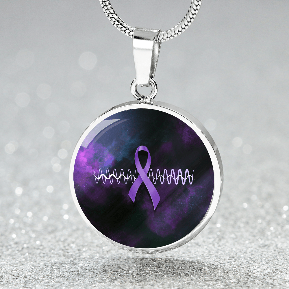 Purple Ribbon Pulse Round Pendant Necklace – Epilepsy Awareness Galaxy Jewelry - Jewelry, Necklaces - EpiAl's Shop