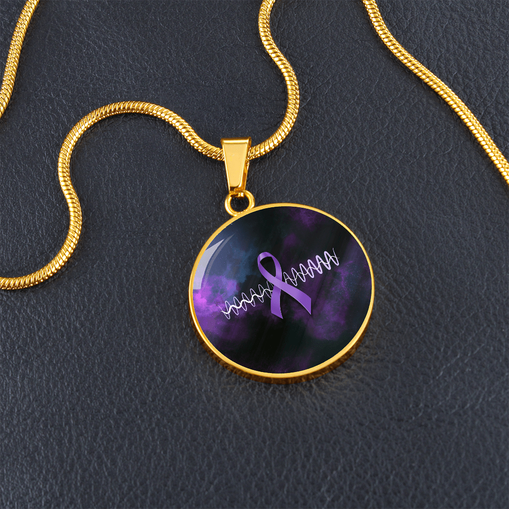 Purple Ribbon Pulse Round Pendant Necklace – Epilepsy Awareness Galaxy Jewelry - Jewelry, Necklaces - EpiAl's Shop