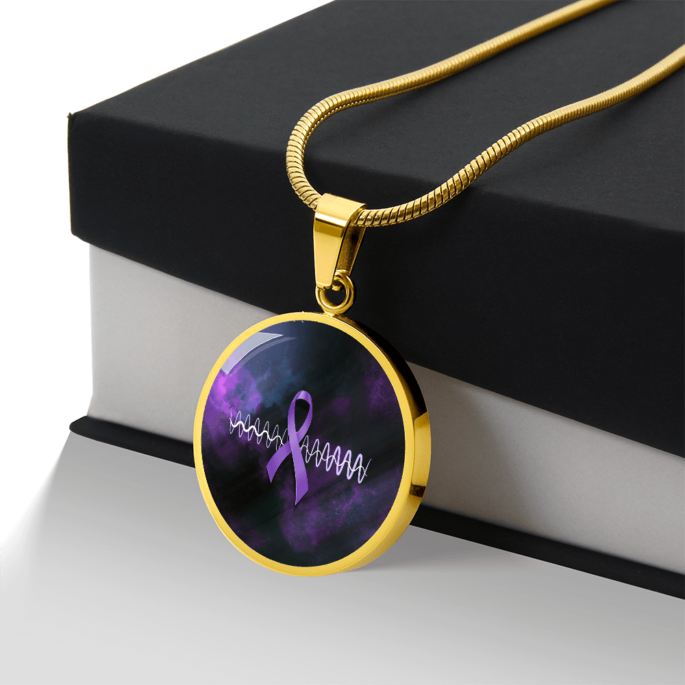 Purple Ribbon Pulse Round Pendant Necklace – Epilepsy Awareness Galaxy Jewelry - Jewelry, Necklaces - EpiAl's Shop