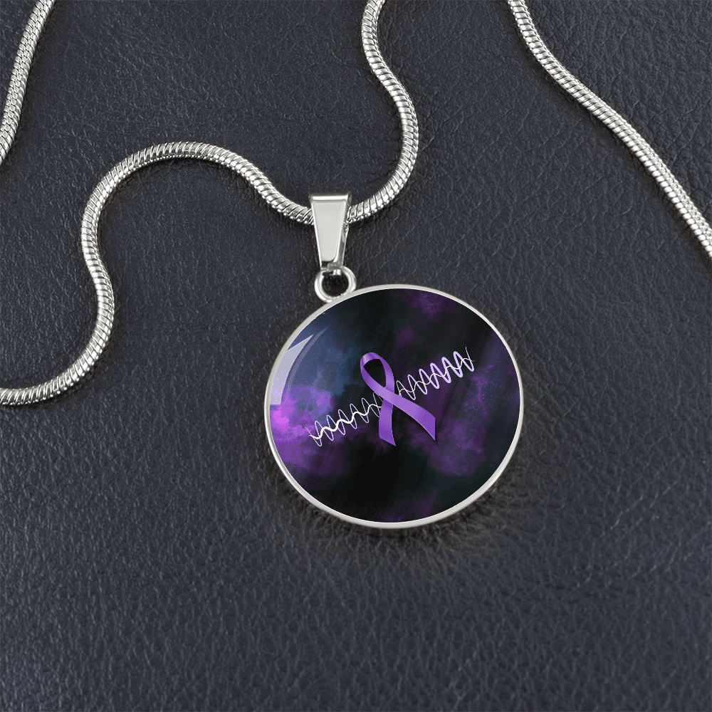 Purple Ribbon Pulse Round Pendant Necklace – Epilepsy Awareness Galaxy Jewelry - Jewelry, Necklaces - EpiAl's Shop