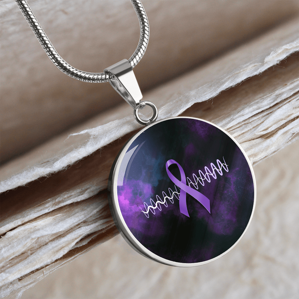 Purple Ribbon Pulse Round Pendant Necklace – Epilepsy Awareness Galaxy Jewelry - Jewelry, Necklaces - EpiAl's Shop