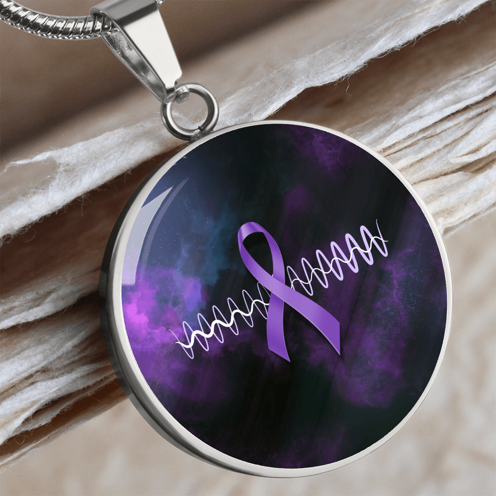Purple Ribbon Pulse Round Pendant Necklace – Epilepsy Awareness Galaxy Jewelry - Jewelry, Necklaces - EpiAl's Shop