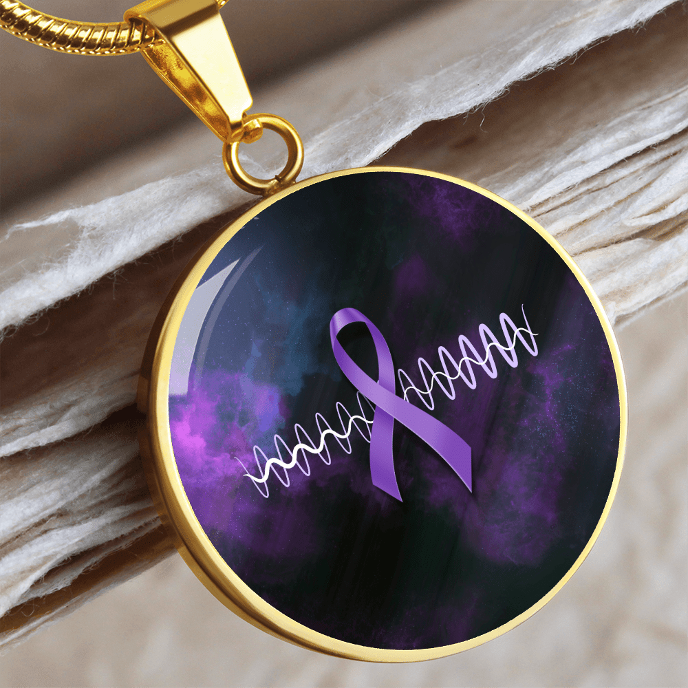 Purple Ribbon Pulse Round Pendant Necklace – Epilepsy Awareness Galaxy Jewelry - Jewelry, Necklaces - EpiAl's Shop