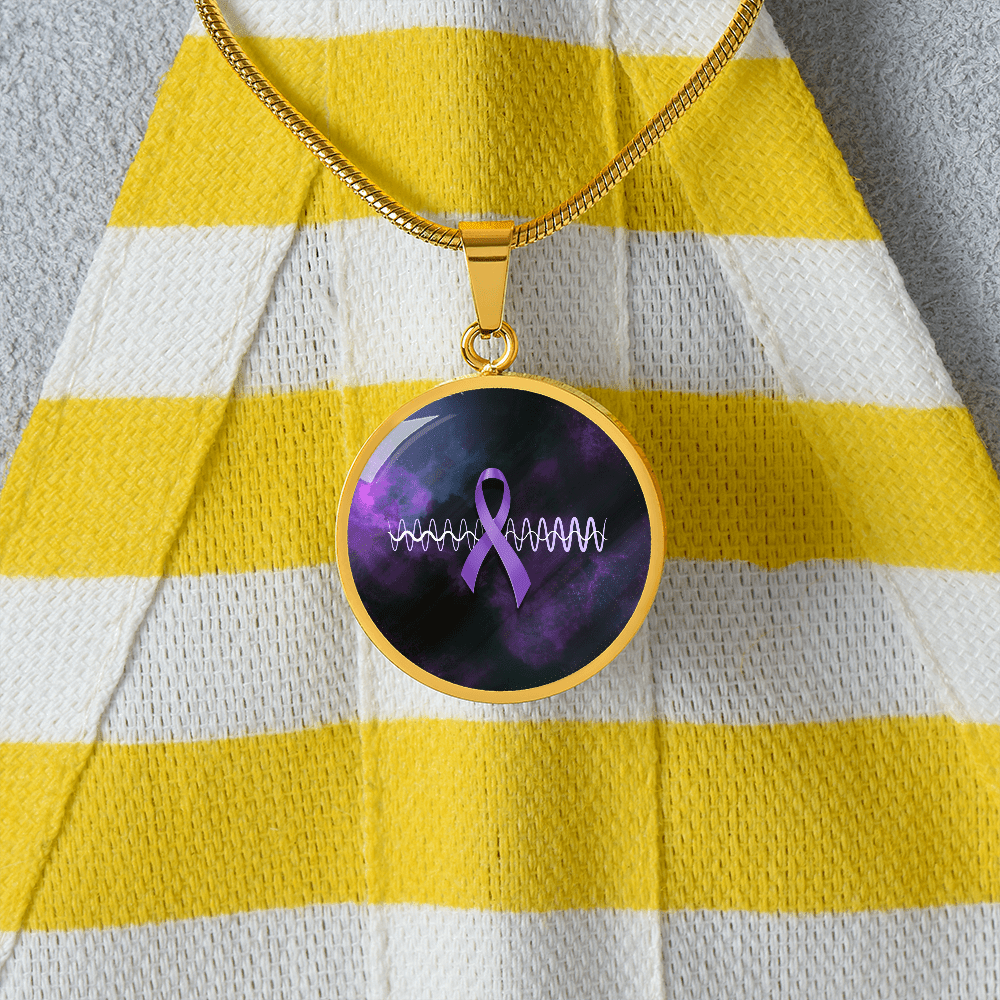 Purple Ribbon Pulse Round Pendant Necklace – Epilepsy Awareness Galaxy Jewelry - Jewelry, Necklaces - EpiAl's Shop