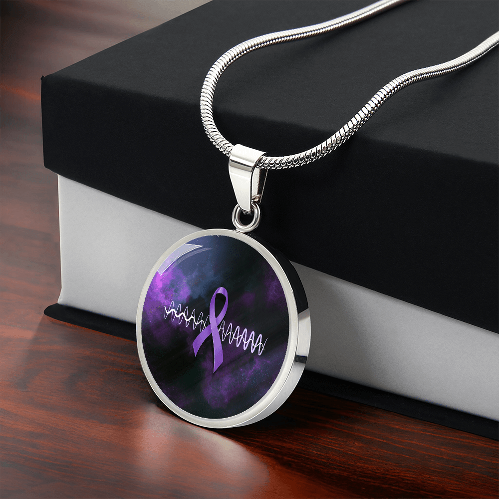 Purple Ribbon Pulse Round Pendant Necklace – Epilepsy Awareness Galaxy Jewelry - Jewelry, Necklaces - EpiAl's Shop