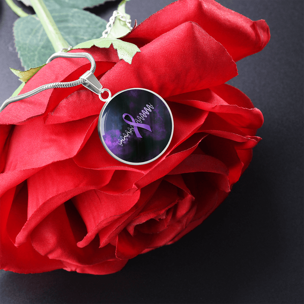 Purple Ribbon Pulse Round Pendant Necklace – Epilepsy Awareness Galaxy Jewelry - Jewelry, Necklaces - EpiAl's Shop