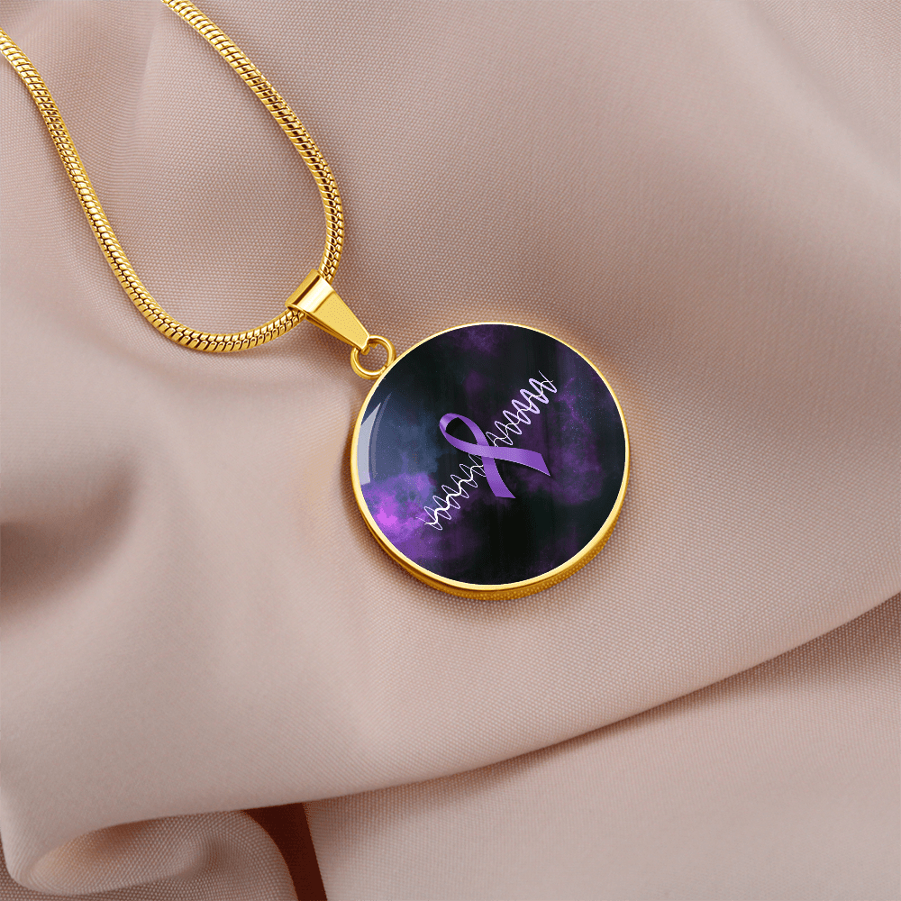 Purple Ribbon Pulse Round Pendant Necklace – Epilepsy Awareness Galaxy Jewelry - Jewelry, Necklaces - EpiAl's Shop