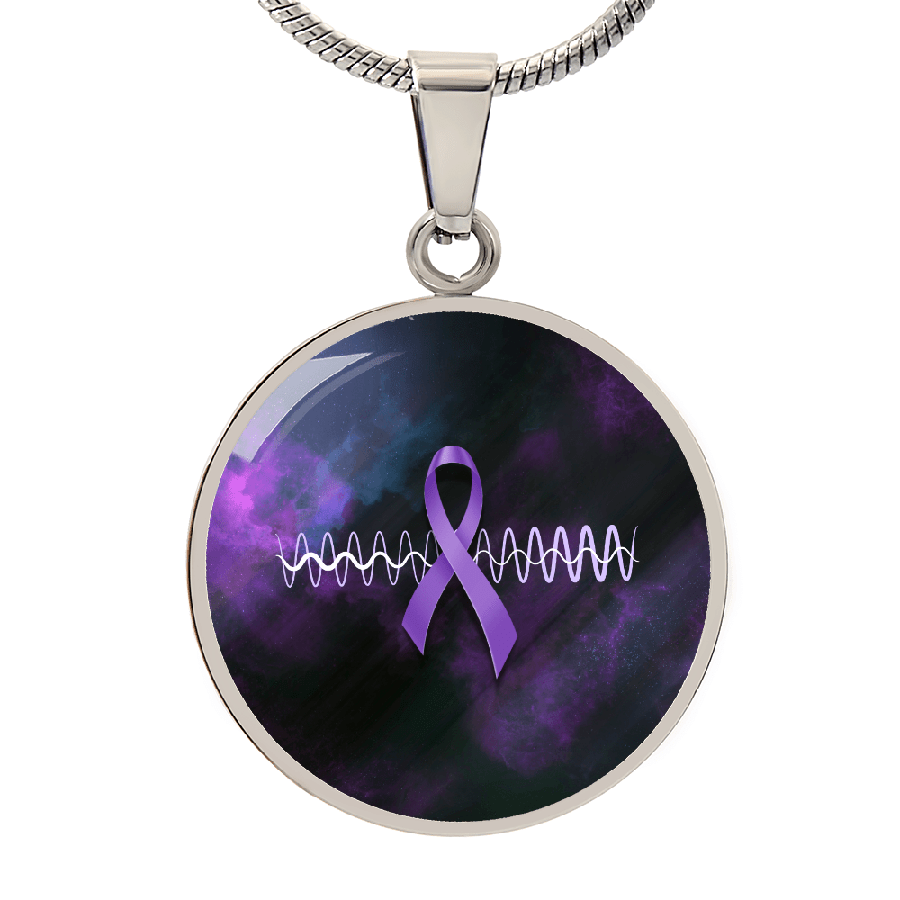 Purple Ribbon Pulse Round Pendant Necklace – Epilepsy Awareness Galaxy Jewelry - Jewelry, Necklaces - EpiAl's Shop