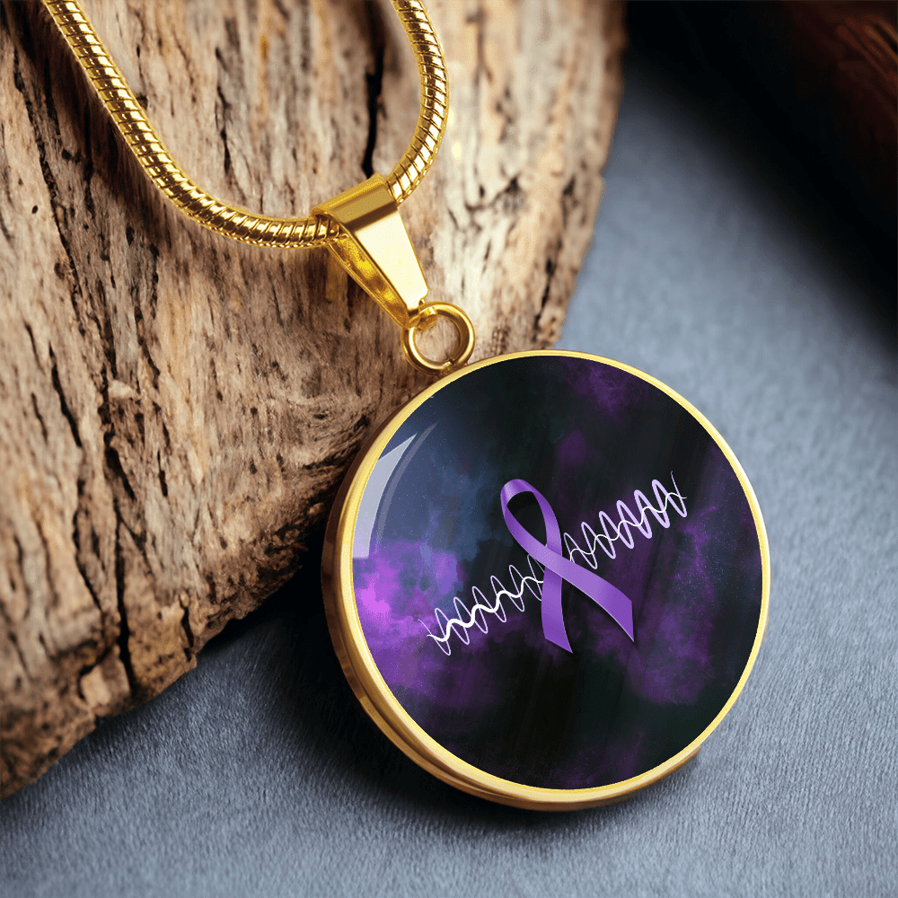 Purple Ribbon Pulse Round Pendant Necklace – Epilepsy Awareness Galaxy Jewelry - Jewelry, Necklaces - EpiAl's Shop