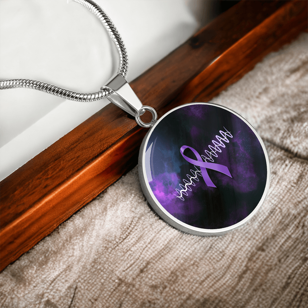 Purple Ribbon Pulse Round Pendant Necklace – Epilepsy Awareness Galaxy Jewelry - Jewelry, Necklaces - EpiAl's Shop