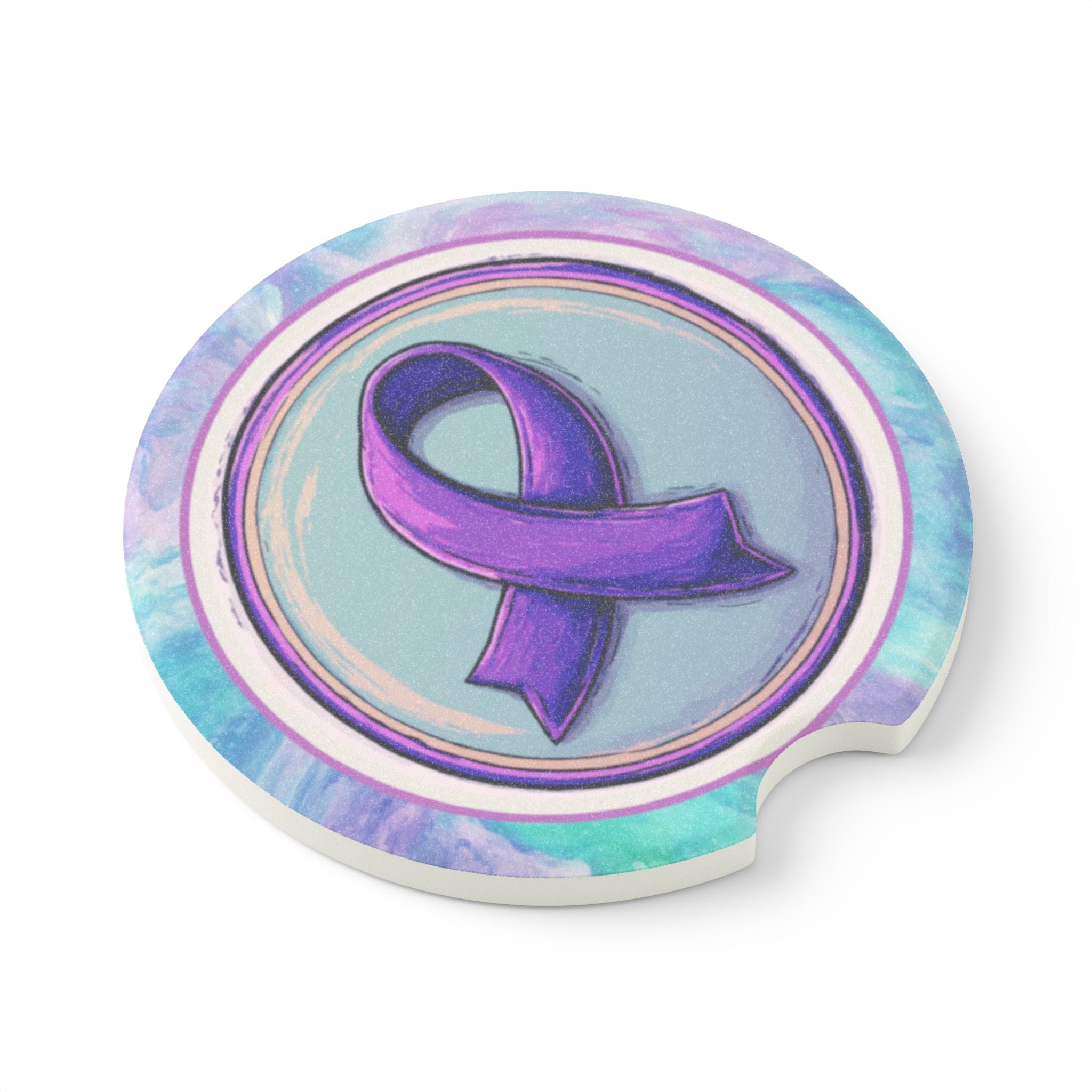 Purple Ribbon Soapstone Car Coaster | Awareness Gift - Accessories, Auto, Coasters - EpiAl's Shop