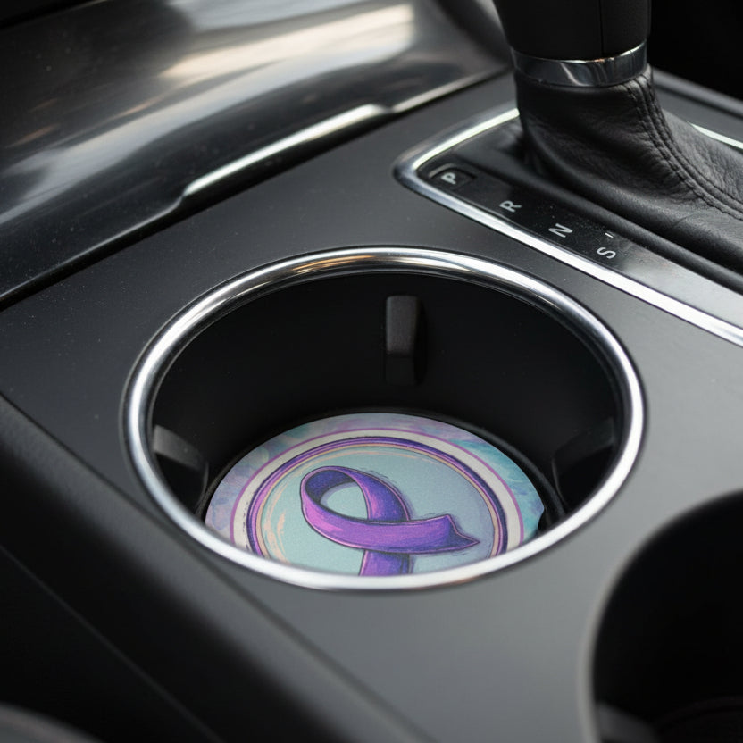 Purple Ribbon Soapstone Car Coaster | Awareness Gift - Accessories, Auto, Coasters - EpiAl's Shop