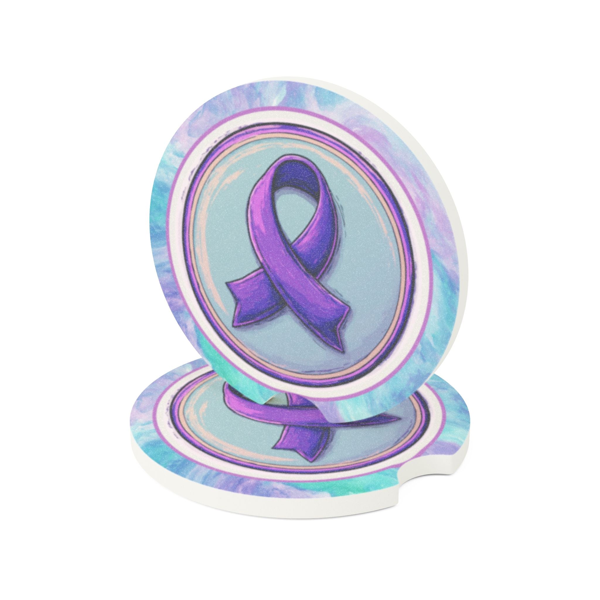 Purple Ribbon Soapstone Car Coaster | Awareness Gift - Accessories, Auto, Coasters - EpiAl's Shop