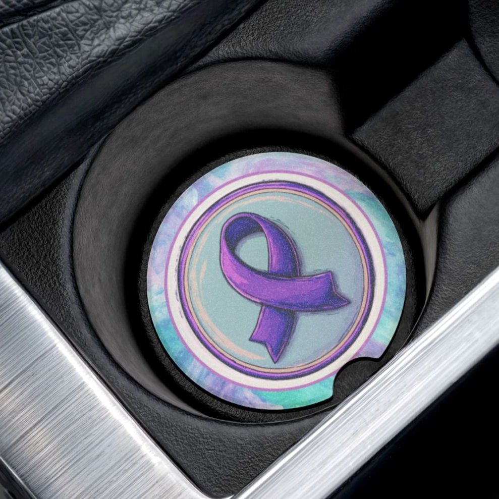 Purple Ribbon Soapstone Car Coaster | Awareness Gift - Accessories, Auto, Coasters - EpiAl's Shop