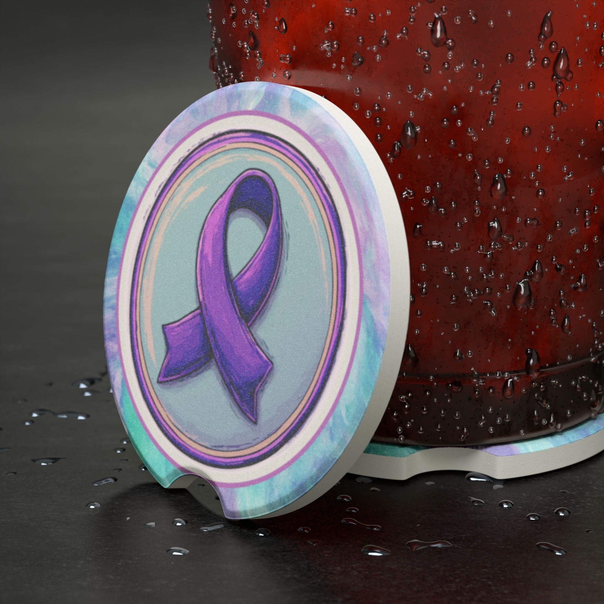 Purple Ribbon Soapstone Car Coaster | Awareness Gift - Accessories, Auto, Coasters - EpiAl's Shop