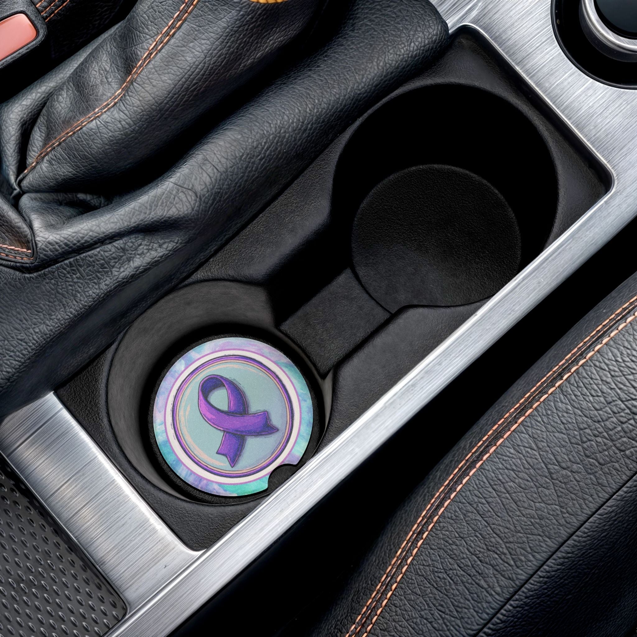 Purple Ribbon Soapstone Car Coaster | Awareness Gift - Accessories, Auto, Coasters - EpiAl's Shop