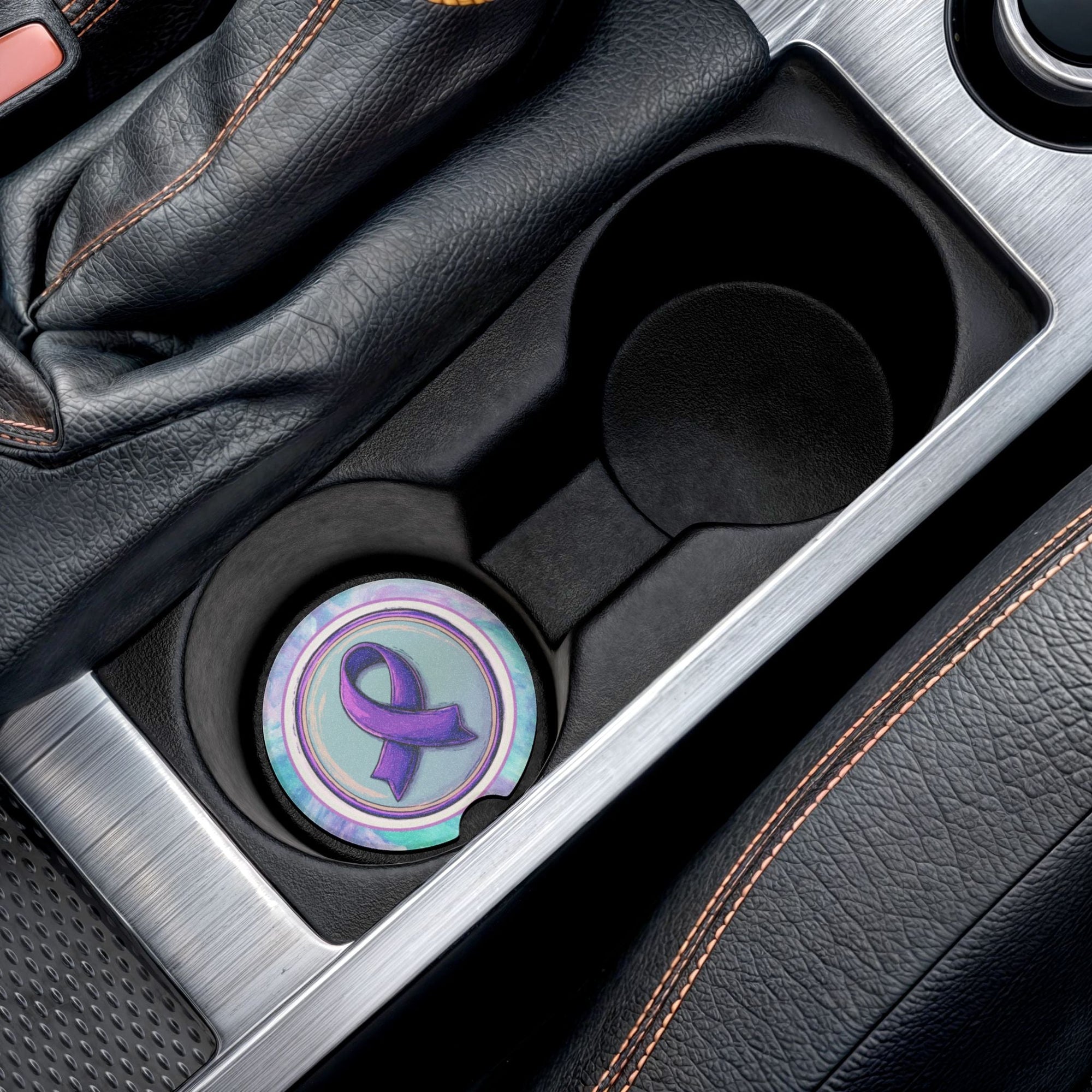 Purple Ribbon Soapstone Car Coaster | Awareness Gift - Accessories, Auto, Coasters - EpiAl's Shop