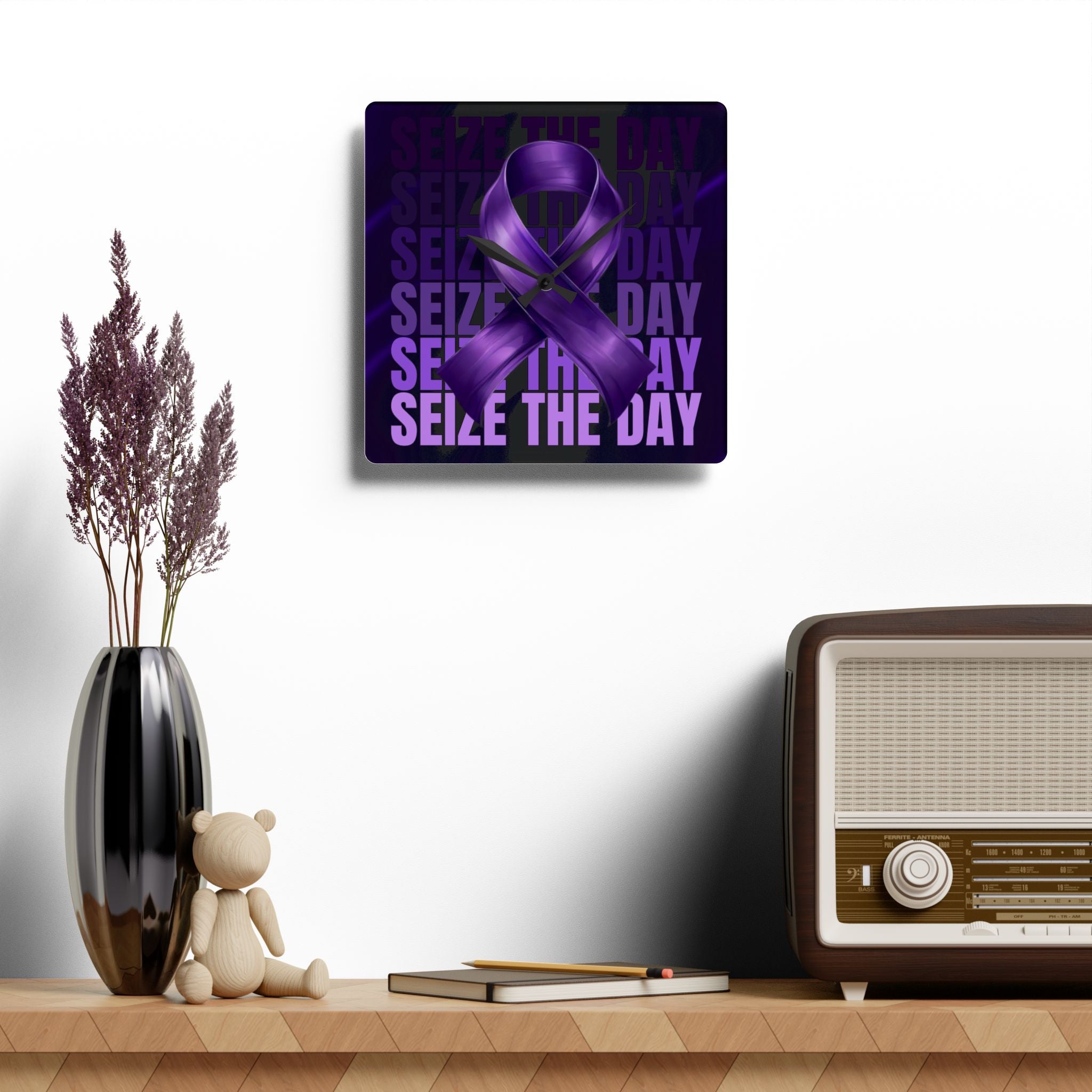 Purple Seize the Day Acrylic Wall Clock, Motivational Decor - Decor, Home, Wall Clocks - EpiAl's Shop