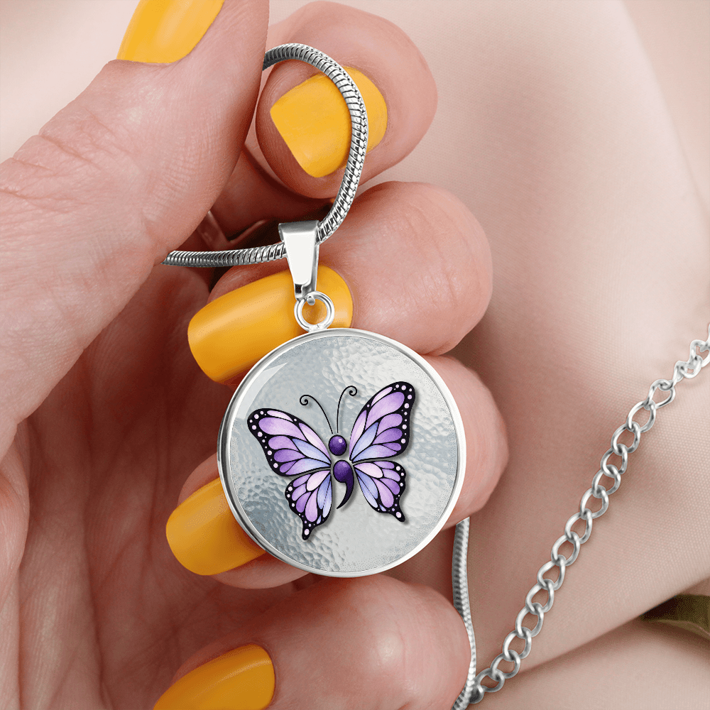 Purple Semicolon Butterfly Pendant Necklace | Epilepsy & Mental Health Awareness Jewelry - Jewelry, Necklaces - EpiAl's Shop