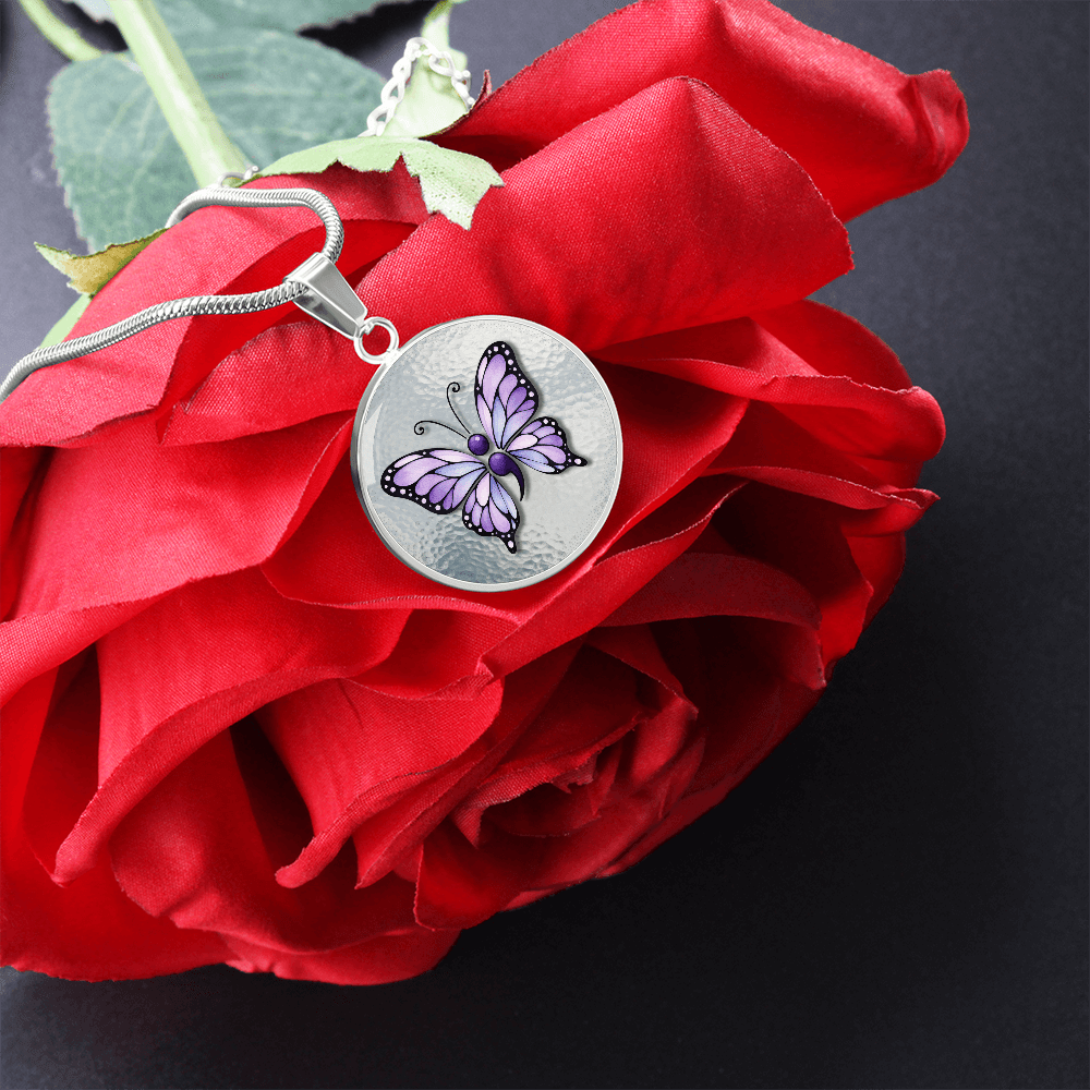 Purple Semicolon Butterfly Pendant Necklace | Epilepsy & Mental Health Awareness Jewelry - Jewelry, Necklaces - EpiAl's Shop