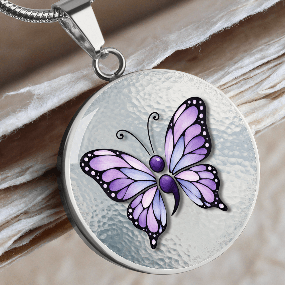 Purple Semicolon Butterfly Pendant Necklace | Epilepsy & Mental Health Awareness Jewelry - Jewelry, Necklaces - EpiAl's Shop