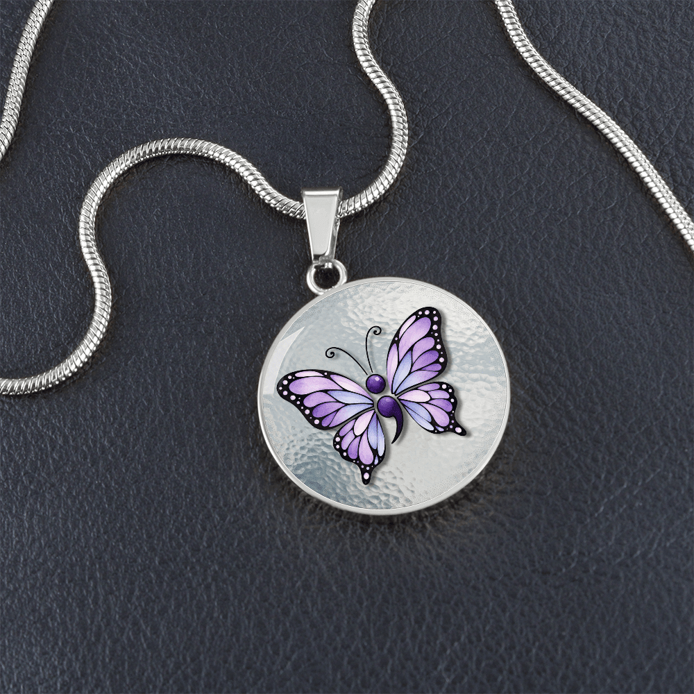 Purple Semicolon Butterfly Pendant Necklace | Epilepsy & Mental Health Awareness Jewelry - Jewelry, Necklaces - EpiAl's Shop