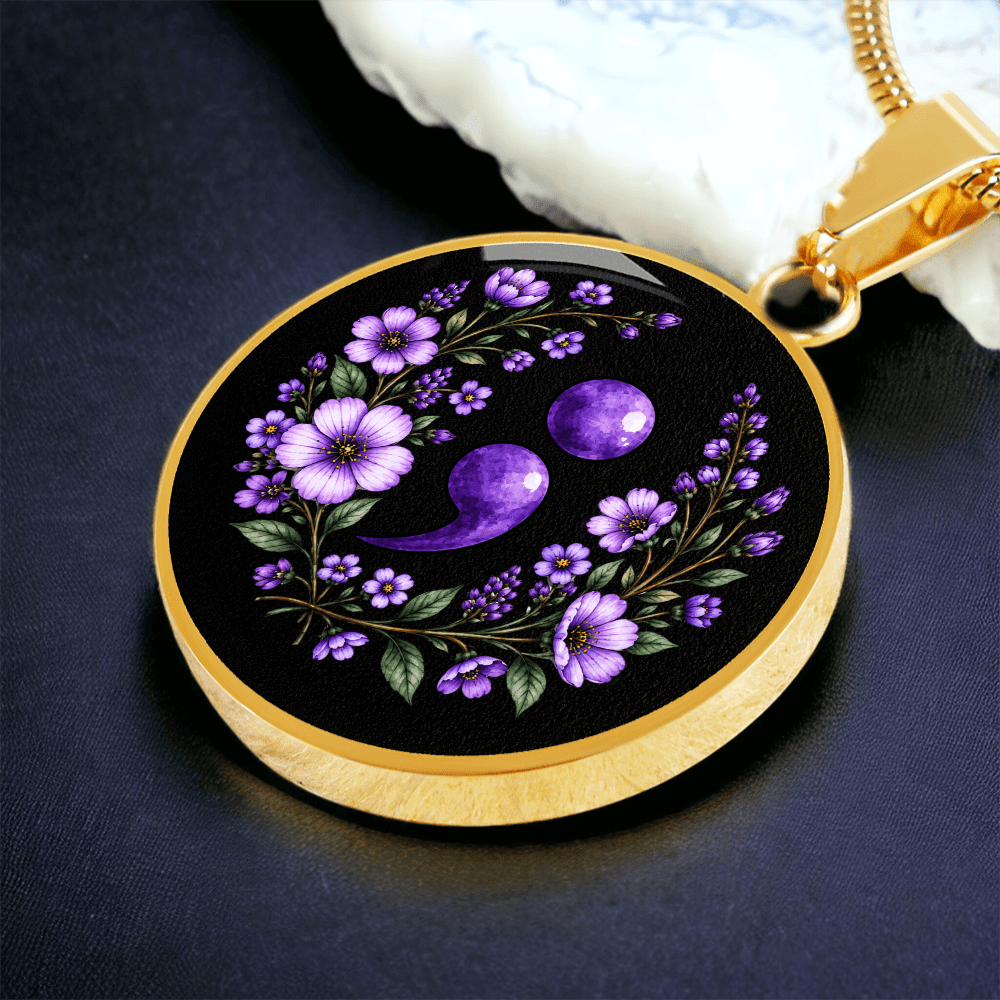 Purple Semicolon Wildflower Pendant Necklace | Suicide Awareness & Prevention Jewelry - Jewelry, Necklaces - EpiAl's Shop
